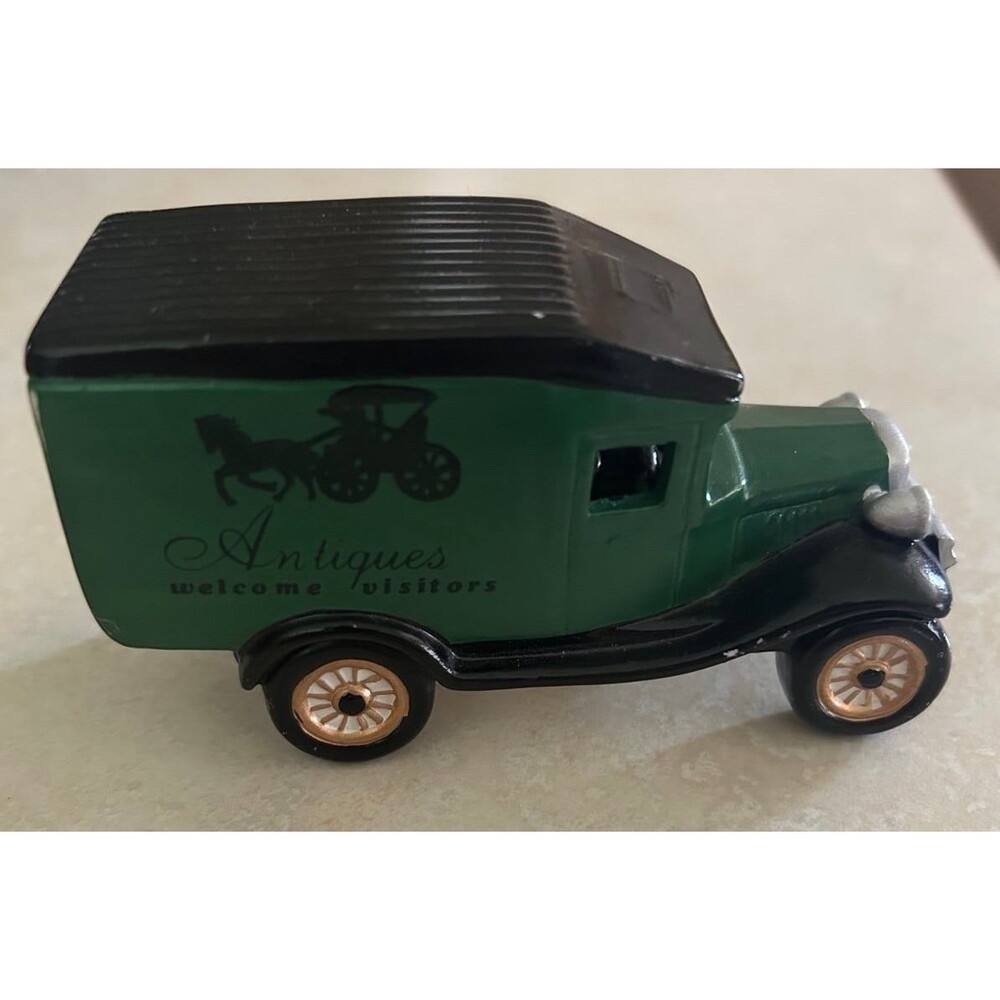 Christmas Village Accessory Green Antique Delivery Truck 5" x 2"